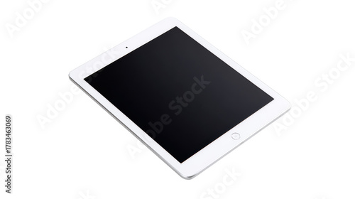 A bright, white iPad screen showing off its sharp, high-definition display, framed by a simple making the device stand out in its simplicity isolated on a Transparent background, PNG file.