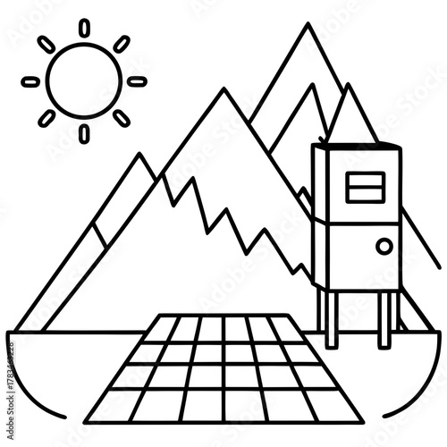 Solar panel installation in mountain landscape