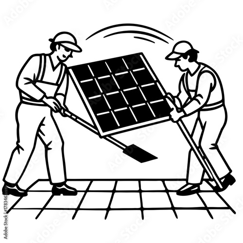 Two workers installing solar panel