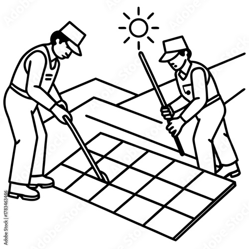 Two workers installing solar panels
