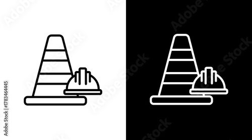Construction Cone  White Icon Set Design