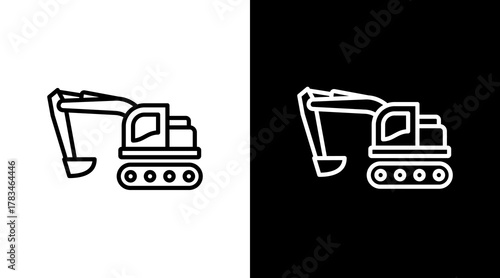 Excavator  White Icon Set Design