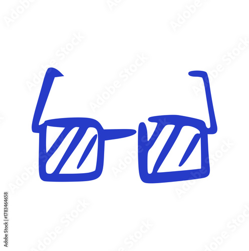 Hand Drawn Square Frame Glasses, Blue Doodle on White Background. Doodle and Sketchy Style, Fashion, Vision, Style, Accessory, Eyewear, Smart, Cool
