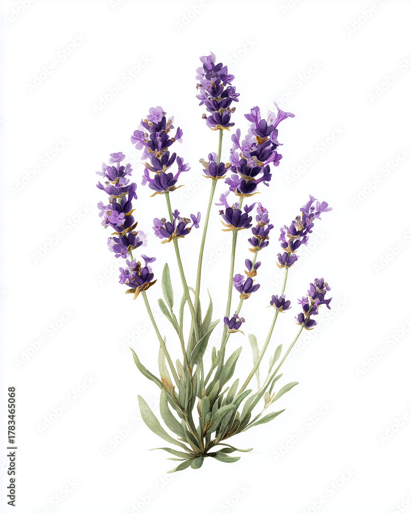 Fototapeta premium Lavendelblüte – botanische Aquarellillustration auf weißem Hintergrund