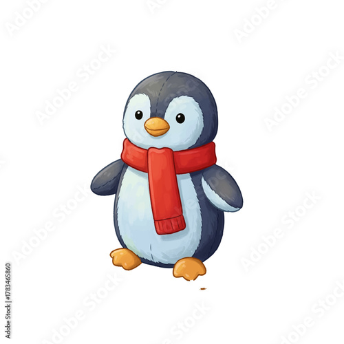 Cute Penguin Stuffed Toy with Red Scarf Illustration