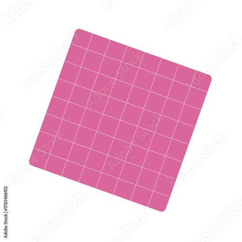 A pink table napkin with white lines forming a neat checkered pattern. Vector image in a minimalist style. Suitable for menu design, table setting decor, packaging, backgrounds, and breakfast-themed