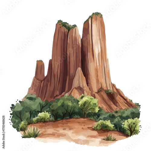 Cerro Cora National Park. Cerro Cora National Park hand drawn watercolor illustration