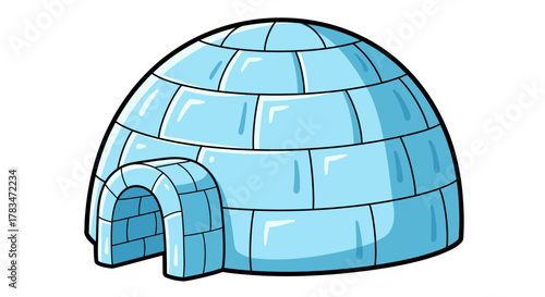 Cartoon illustration of an igloo dwelling made of ice blocks, a winter snow home