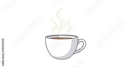 Simple illustration of a steaming hot beverage in a classic white mug, perfect for a cozy morning or a refreshing break to enjoy a moment of warmth