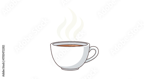Illustration of a steaming cup of tea or coffee, a comforting beverage, perfect for breakfast