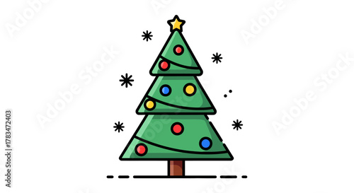 Festive Christmas Tree Illustration Bright Colors and Holiday Cheer for Seasonal Designs