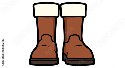 A pair of cozy brown winter boots with soft fur lining, designed for comfort and warmth in cold weather, depicted in a charming cartoon illustration, perfect for seasonal graphics