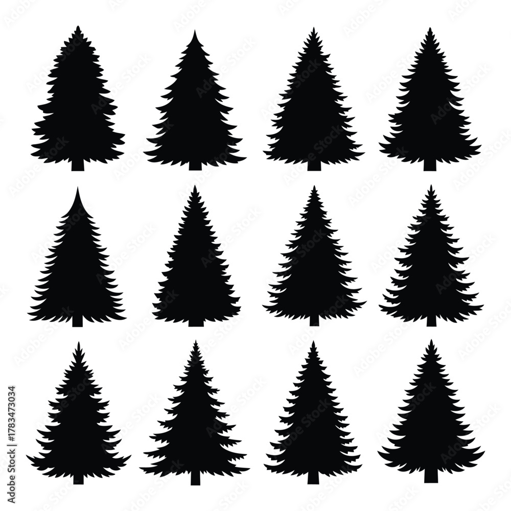 Fototapeta premium Pine tree silhouettes set