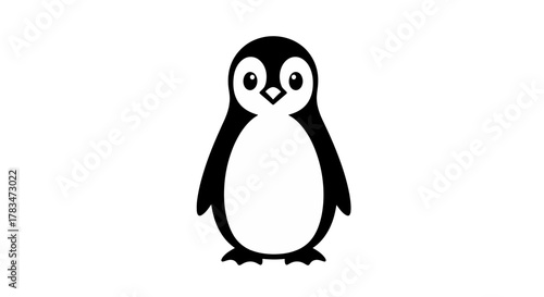Cute black and white penguin icon. A simple vector illustration of a cartoon arctic bird animal symbol isolated on a white background