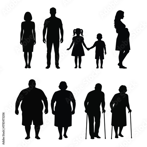 People of different ages and types silhouettes