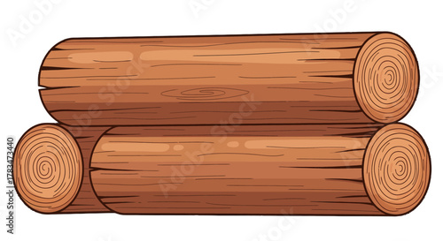 Vibrant cartoon illustration featuring a neatly stacked pile of three natural brown wooden logs, perfect for rustic designs, campfire visuals, or forestry themes