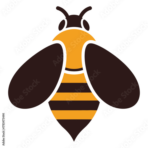 Illustration of a bee with brown wings and yellow stripes vector graphic