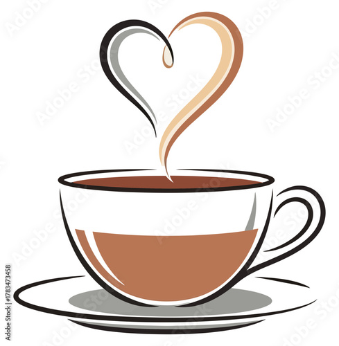 A cup of coffee with heart shaped steam perfect for coffee lovers and cafe owners