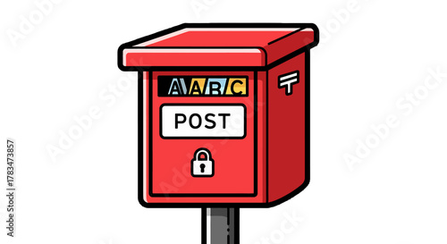 Red Postbox with AABC and POST lettering, featuring a padlock icon on its front, suggesting secure mail delivery and official communication services