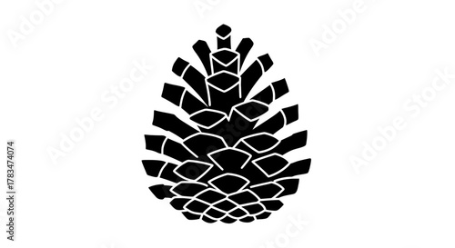 Stylized black silhouette of a natural pine cone symbol, representing nature, wilderness, and forest elements in a minimalist graphic design icon for diverse applications