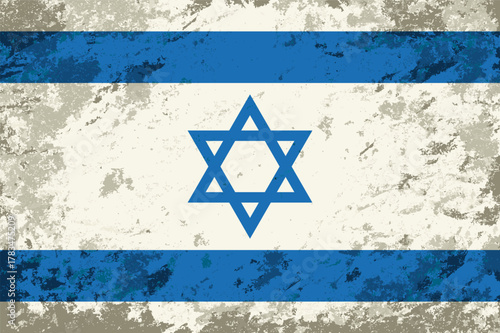 Israeli flag brush stroke grunge style background layout. Vector illustration.