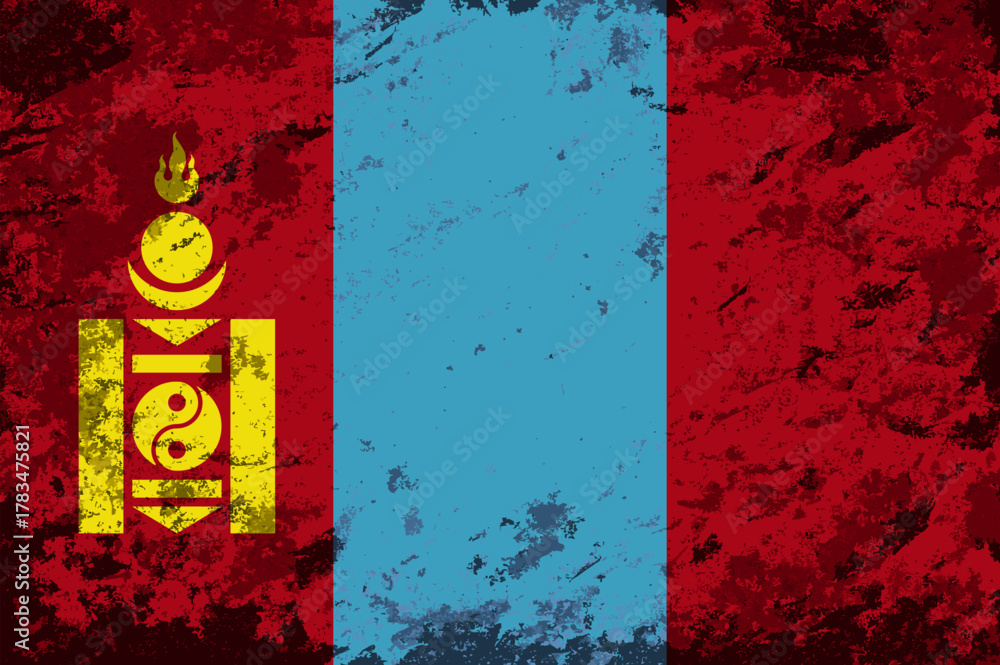 Naklejka premium Mongolian flag brush stroke grunge style background layout. Vector illustration.