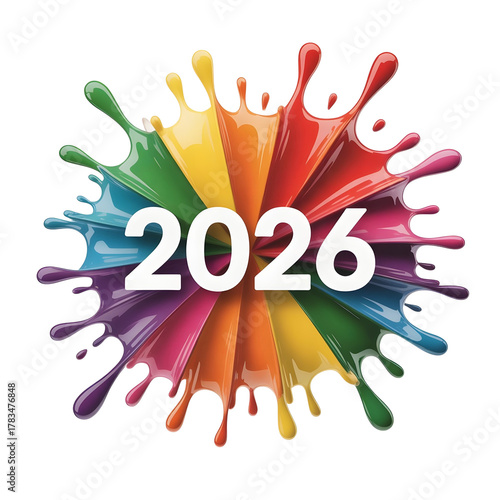 Vibrant 2026 new year celebration with colorful paint splash