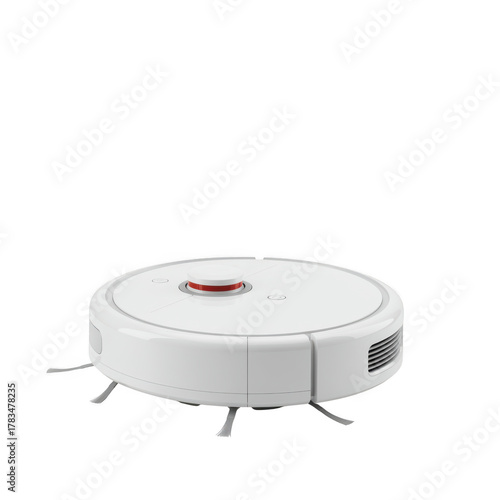 White robotic vacuum cleaner isolated on transparent background
