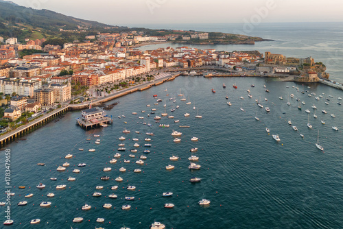 Aerial view of Castro Urdiales town at sunrise, Cantabria, northern Spain