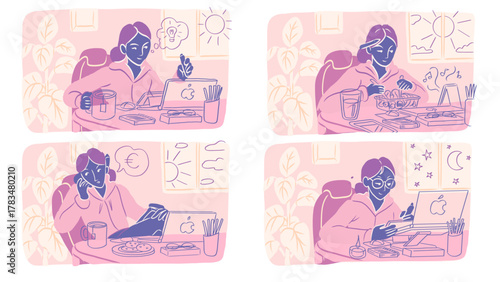 Female illustrator working at her desk – woman artist drawing on a digital tablet