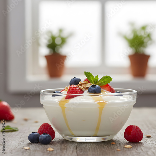 Healthy Yogurt Bowl with Fresh Berries and Honey