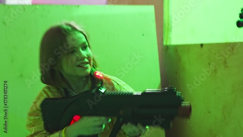 Indoor laser tag excitement with kids in bright colors