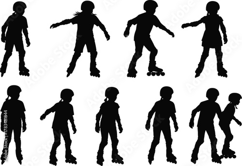 Rollerblading Silhouettes – Youth in Motion with Helmets and Skates
