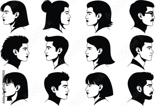 Profile Silhouette Grid – Diverse Side-View Portraits of Individuals