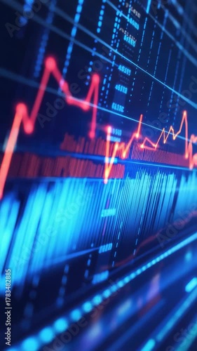 Wallpaper Mural A close-up of digital graphs with red and blue patterns stock market trends. Torontodigital.ca