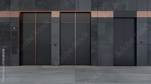 Modern Dark Elevator Doors in Commercial Building with Metallic Accents