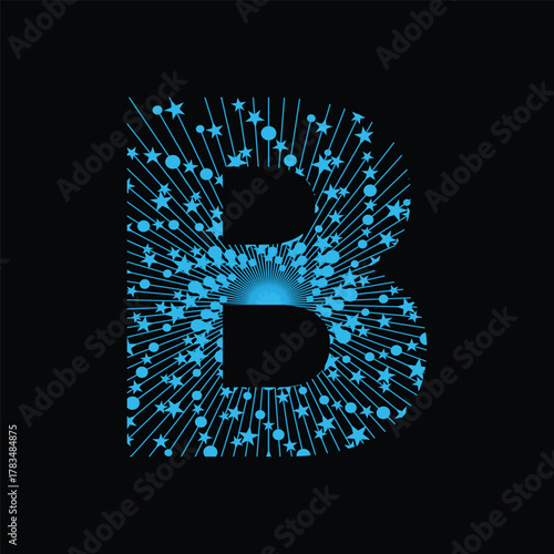 Dynamic letter b formed by glowing blue particles abstract concept