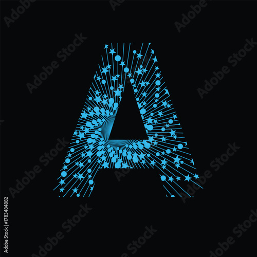 Glowing blue letter a digital alphabet character, tech concept