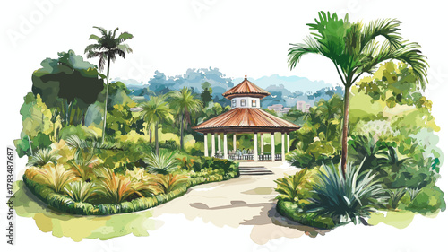 Medellin Botanical Garden. Medellin Botanical Garden hand drawn watercolor illustration