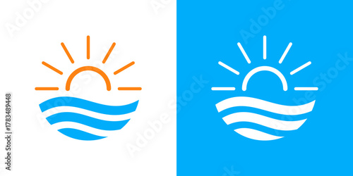 sea and sun logo.  logo design sun and wave,sunrise,sea,beach,design creative modern.