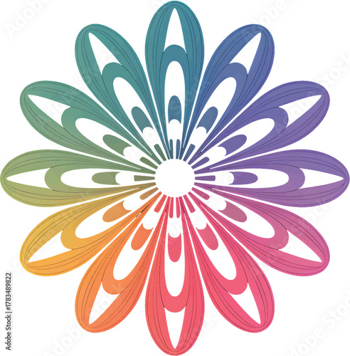 Abstract flower mandala with neon gradients, fractal overlay, PNG transparent