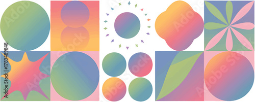 Abstract geometric shape cluster with pastel gradients, isolated on transparent background