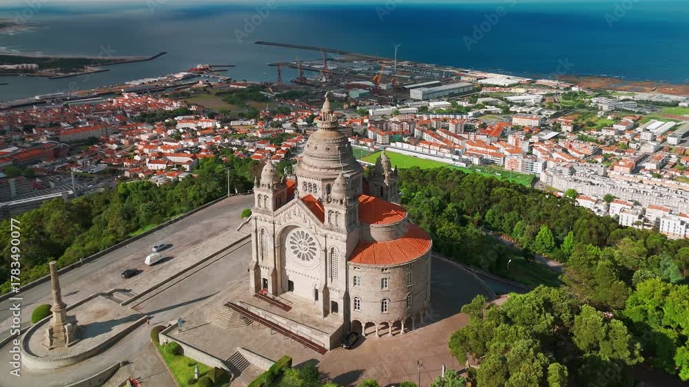 Aerial of Sanctuary of Santa Luzia in Viana do Castelo, Portugal