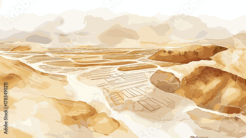 Nazca Lines. Nazca Lines hand drawn watercolor illustration