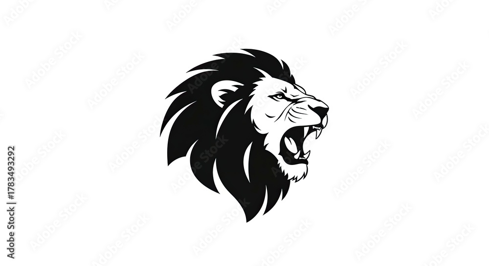 Obraz premium Roaring lion silhouette emblem on white background