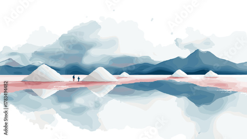 Salar de Uyuni. Salar de Uyuni hand drawn watercolor illustration