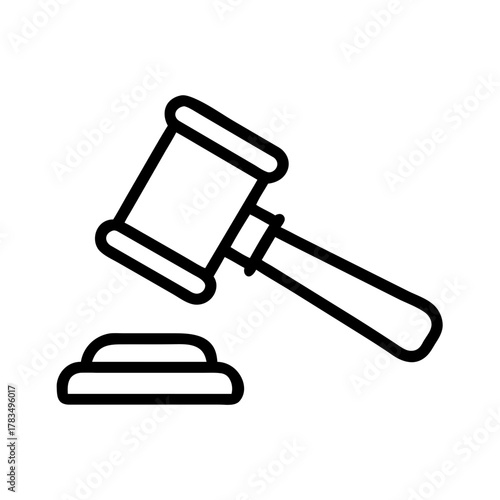 Gavel Hammer Line Icon Vector Isolated on White Background