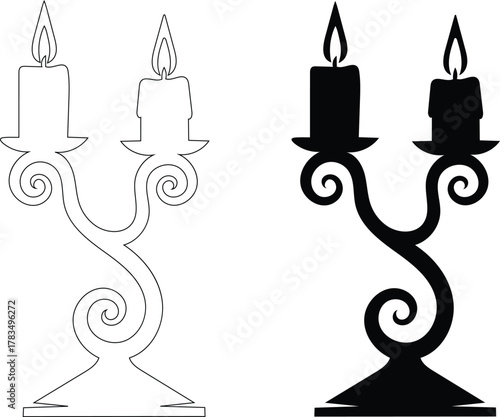 Illustration of elegant candelabra with two burning candles