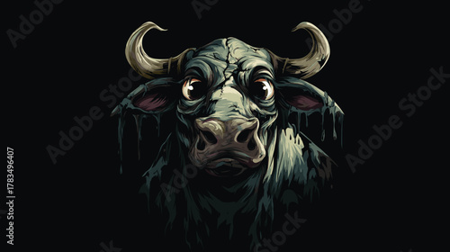 Dark Fantasy Scary Monster Cow Vector Illustration