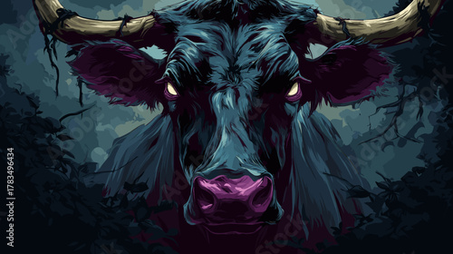 Dark Fantasy Scary Monster Cow Vector Illustration